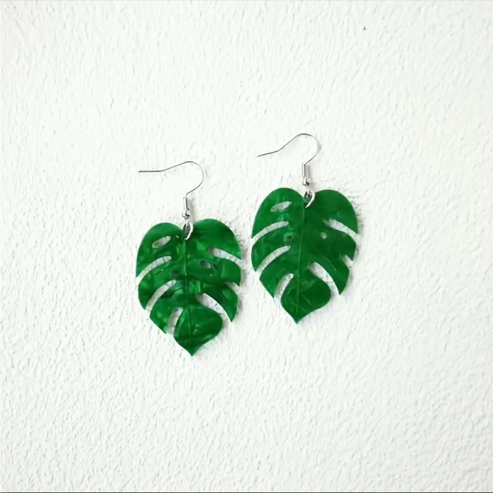 Acrylic Large Leaf Earrings‎ Faux Fashion Jewelry
